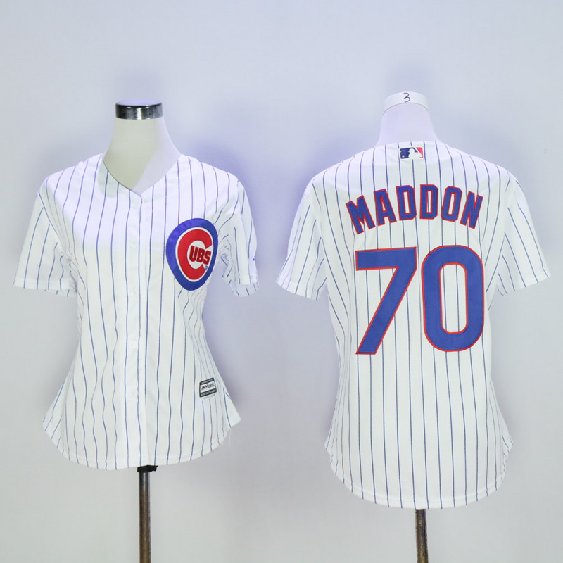 Women Chicago Cubs 70 Maddon White MLB Jerseys